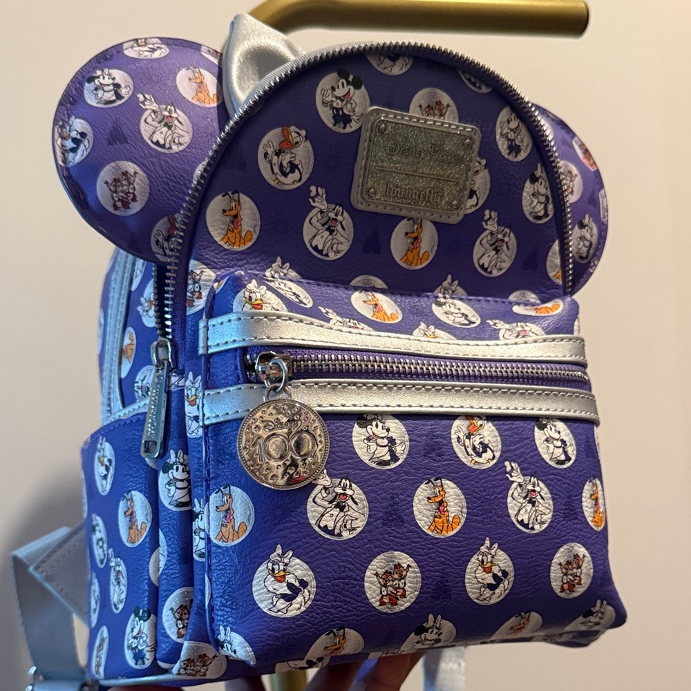 Loungefly 100th Disney Backpack & matching ears set Purple Character Dot Print